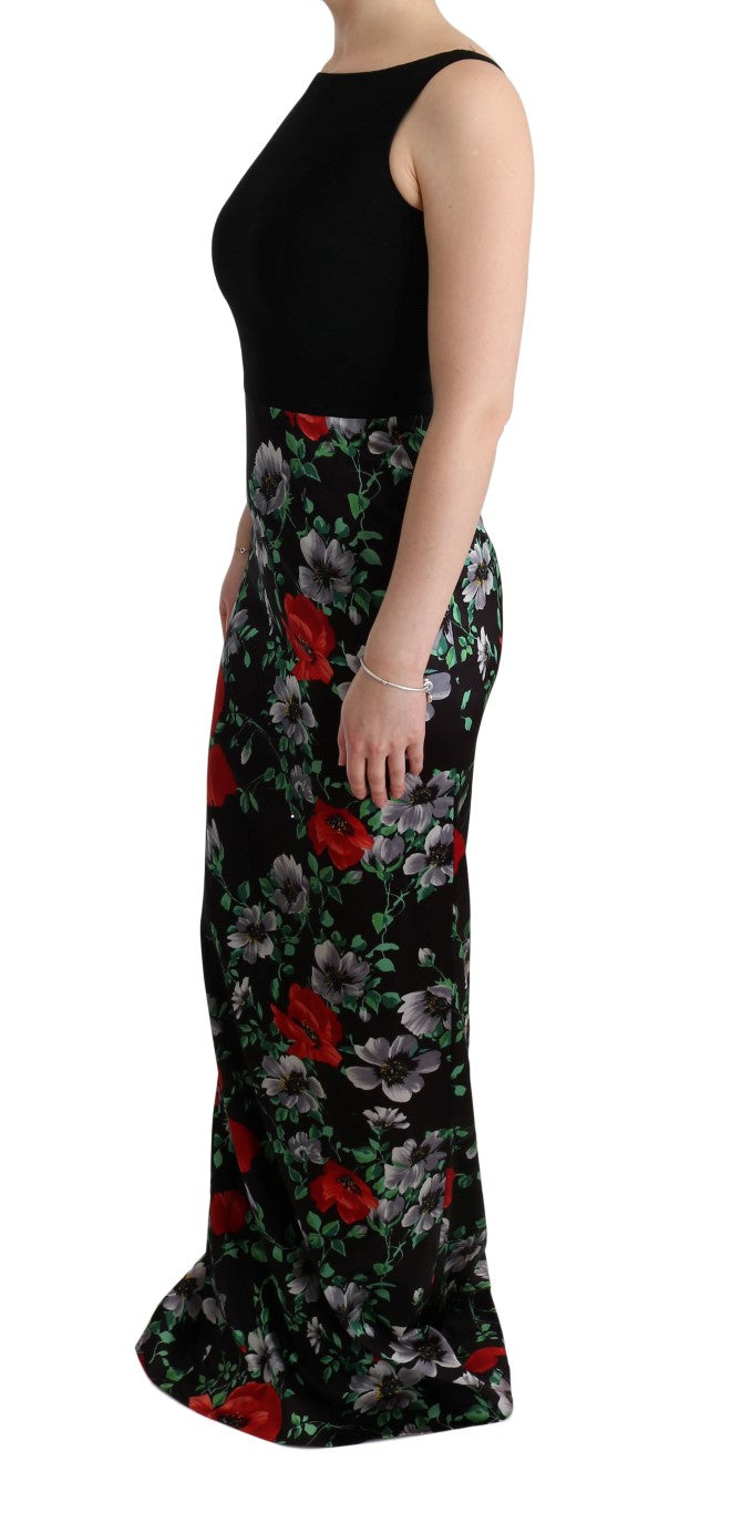 Robe longue Dolce & Gabbana à imprimé floral multicolore, moulante, en tissu extensible.