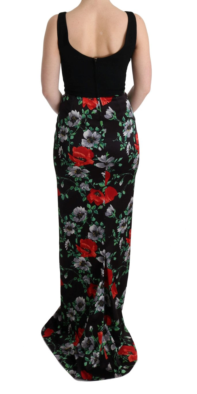 Robe longue Dolce & Gabbana à coupe ajustée avec imprimé floral multicolore et tissu stretch, élégante et sophistiquée.