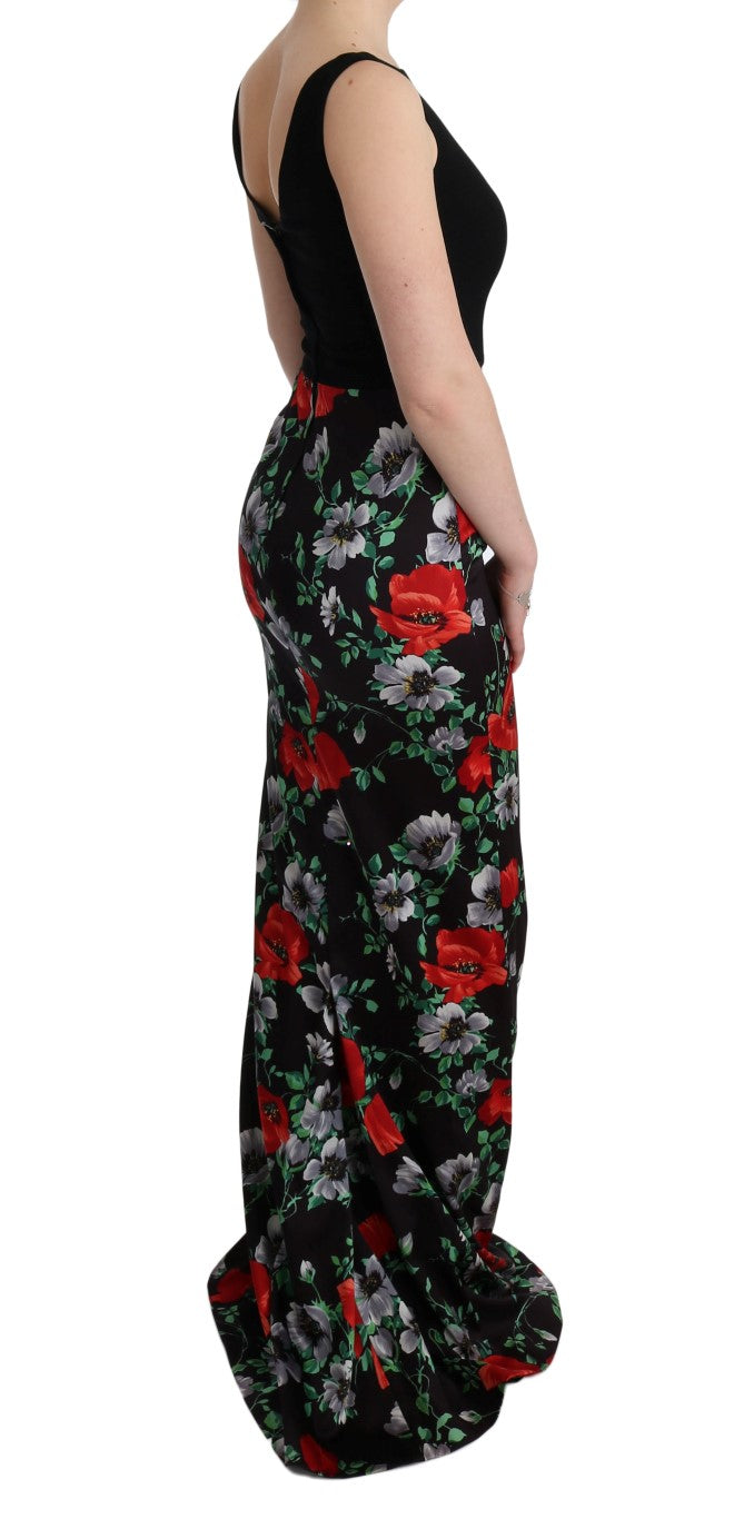 Robe longue Dolce & Gabbana à motif floral multicolore, ajustée, en tissu extensible, élégante et sophistiquée.