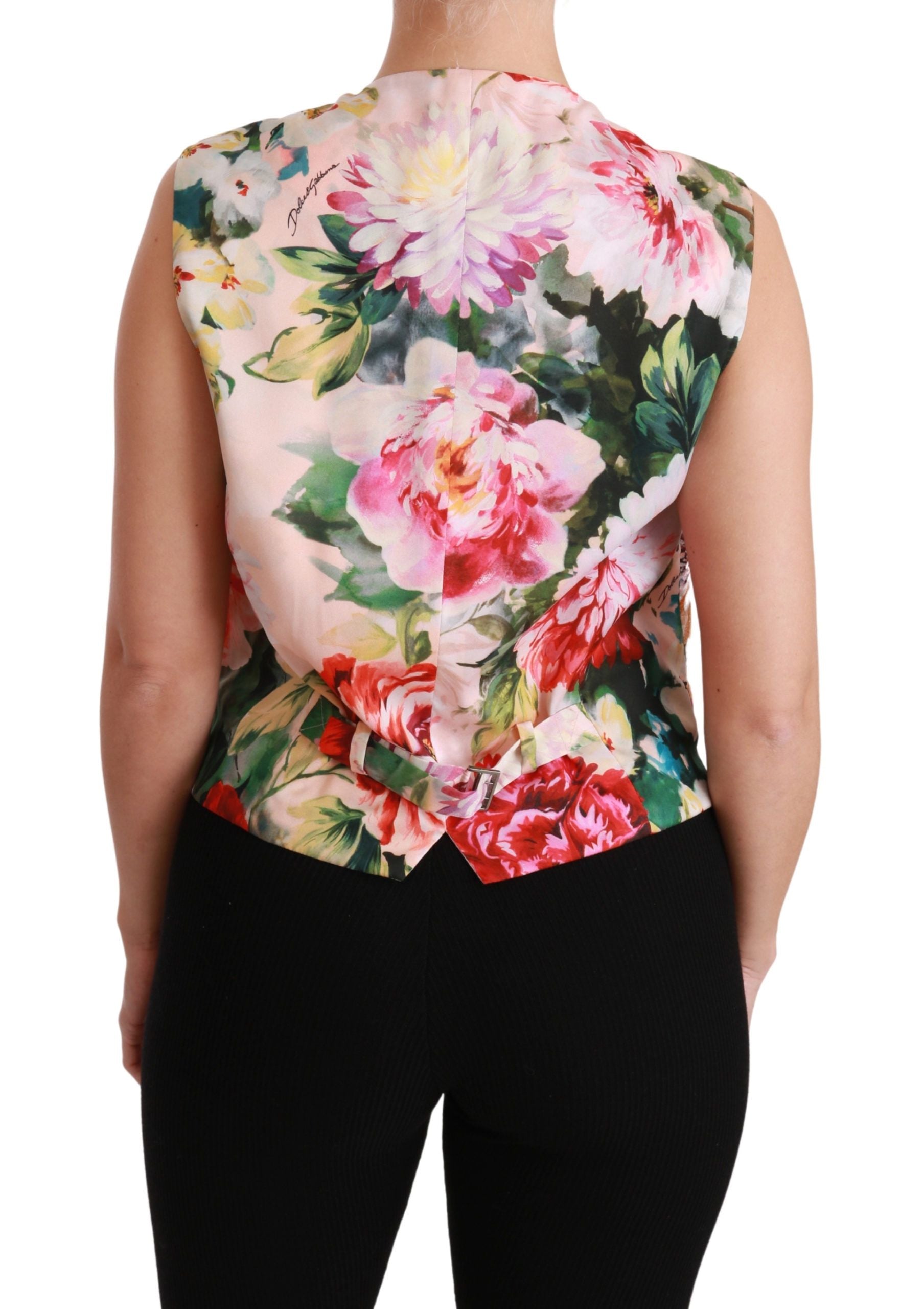 Gilet sans manches Dolce & Gabbana à fleurs multicolores, top sans manches avec style floral élégant.