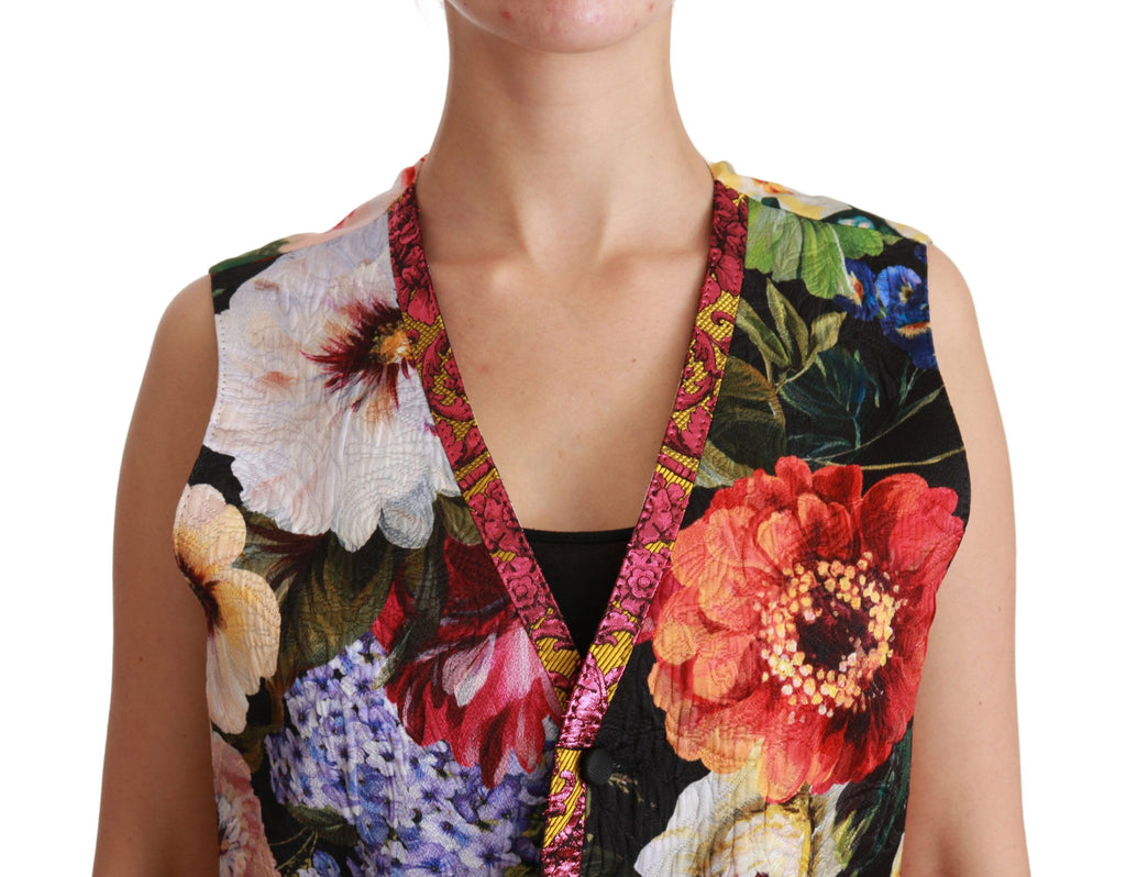 Gilet sans manches Dolce & Gabbana à fleurs multicolores, top élégant sans manches, veste florale pour femme.
