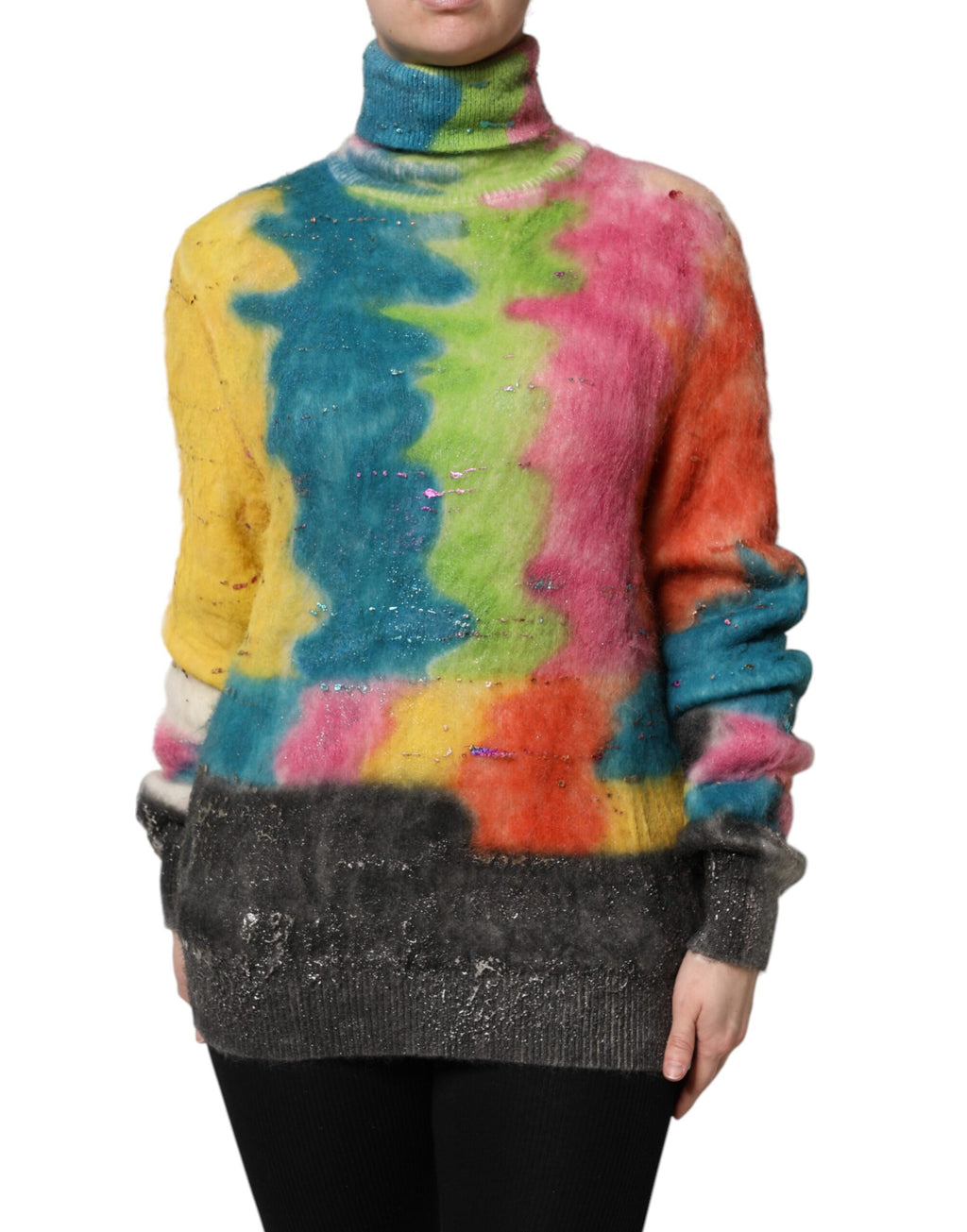 Pull en col roulé en mohair multicolore de Dolce & Gabbana, pull-over élégant avec motif coloré.
