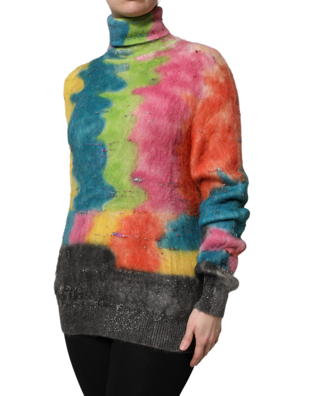 Pull à col roulé en mohair multicolore de Dolce & Gabbana, pull-over élégant avec motif coloré, idéal pour un style sophistiqué.