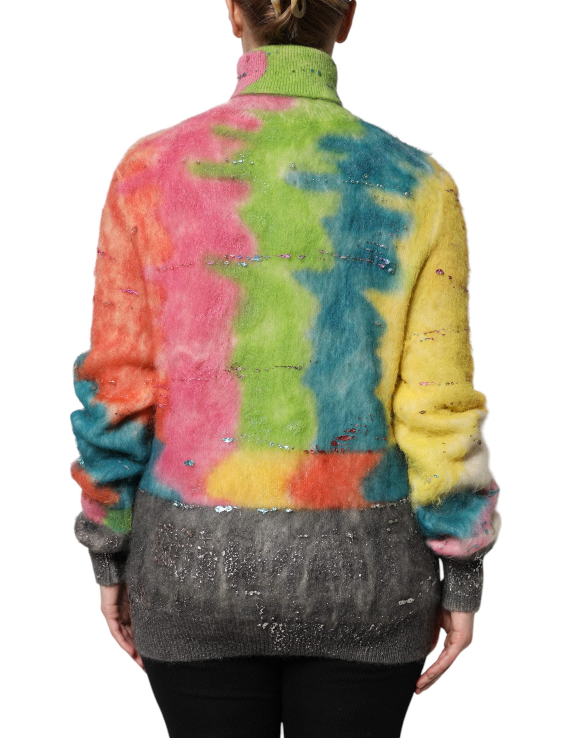 Pull en col roulé en mohair multicolore de Dolce & Gabbana, pull-over élégant avec motifs colorés.