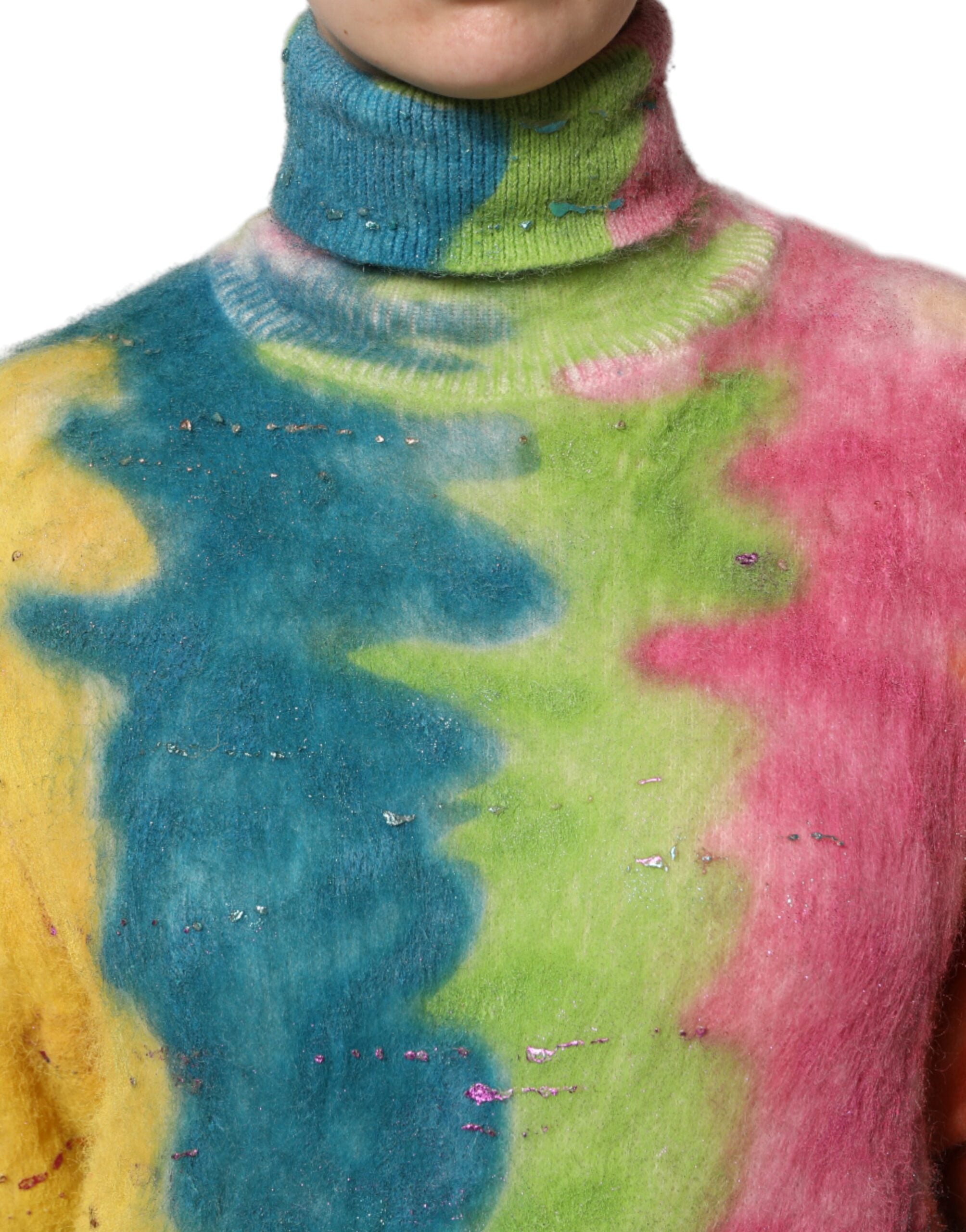 Pull en tricot à col roulé multicolore en mohair de Dolce & Gabbana, pullover chaud et élégant.