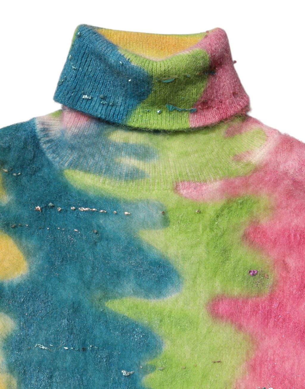 Pull en maille à col roulé en mohair multicolore de Dolce & Gabbana, pull élégant avec motifs colorés.