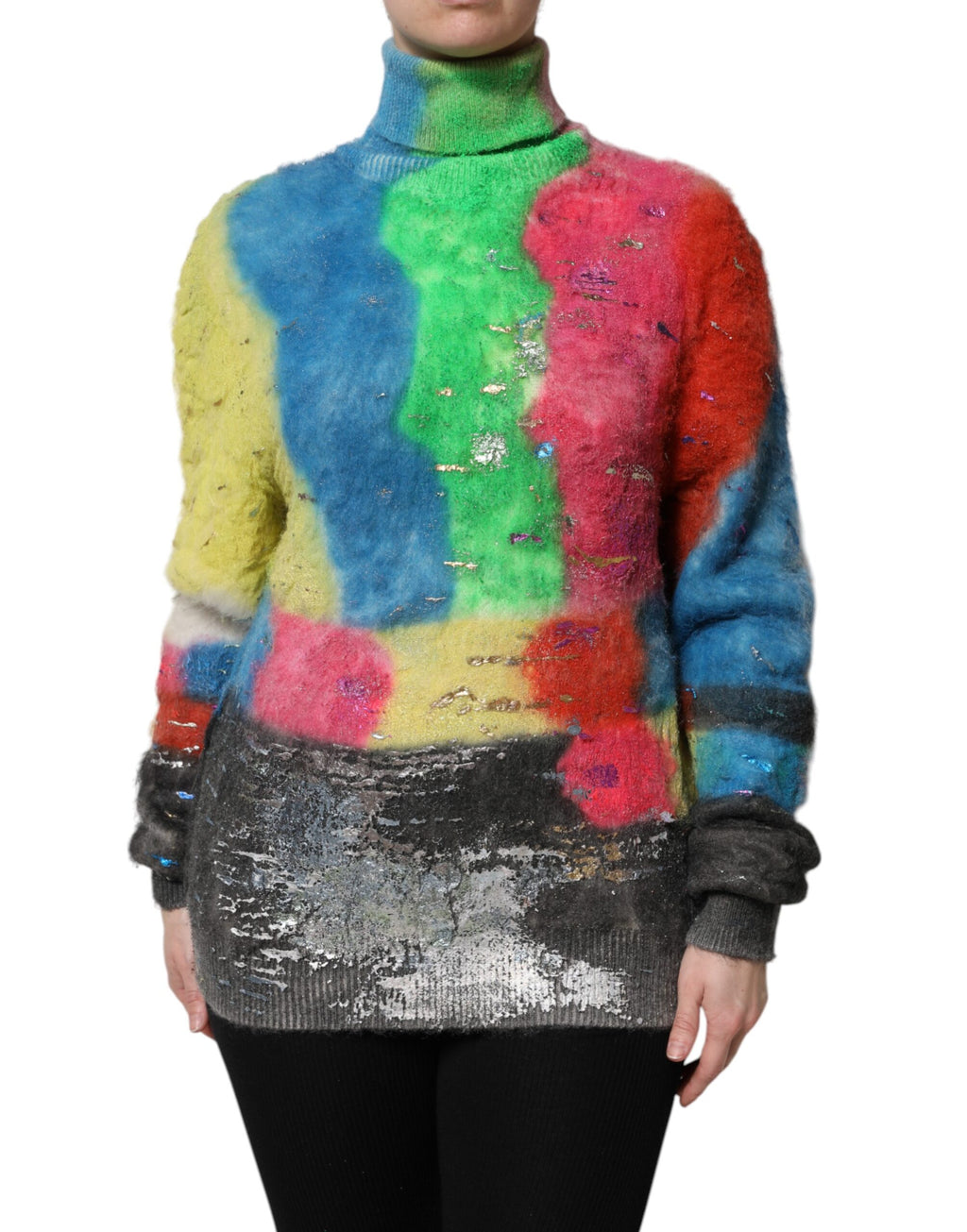 Pull à col roulé en mohair multicolore de Dolce & Gabbana, pull-over élégant avec motif coloré et texture douce.