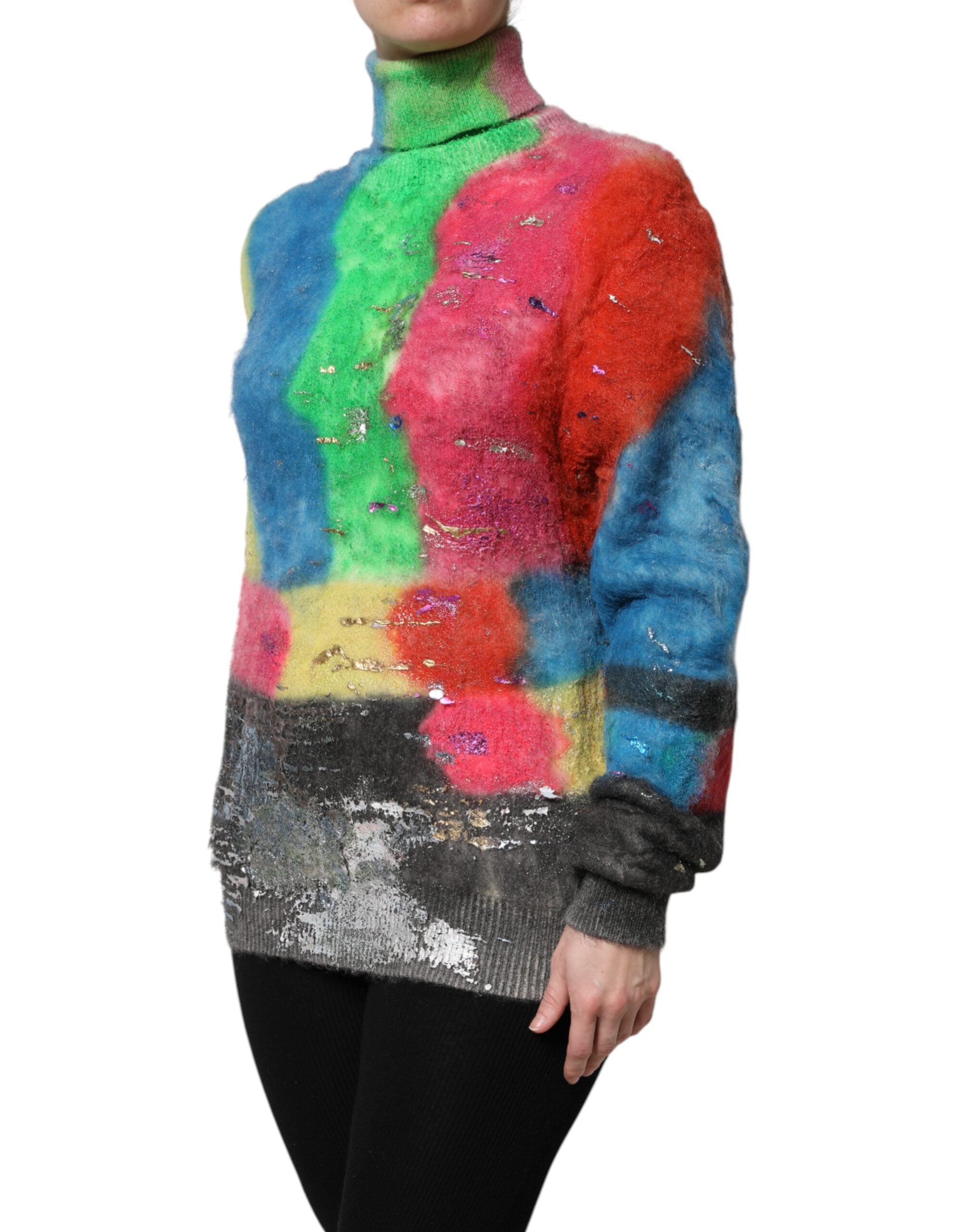 Pull en col roulé en mohair multicolore de Dolce & Gabbana, pull-over élégant avec motifs colorés.