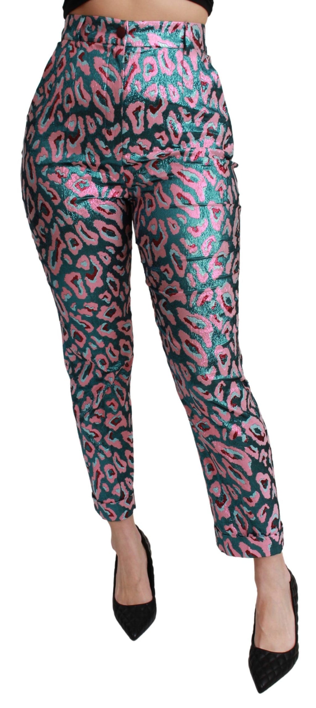 Pantalons cropped à taille haute Dolce & Gabbana avec motif multicolore, style élégant et moderne.