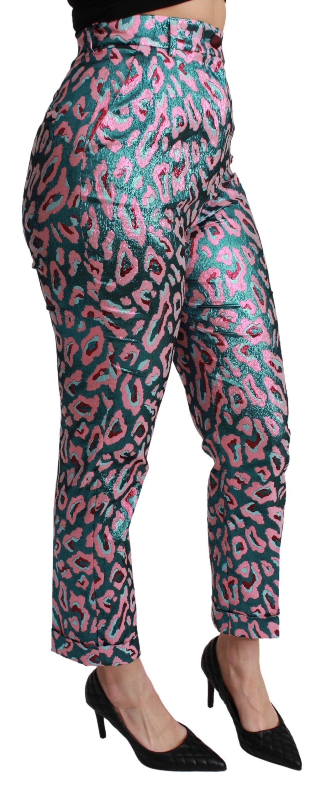 Pantalon court à taille haute Dolce & Gabbana à motif multicolore, style élégant et tendance.