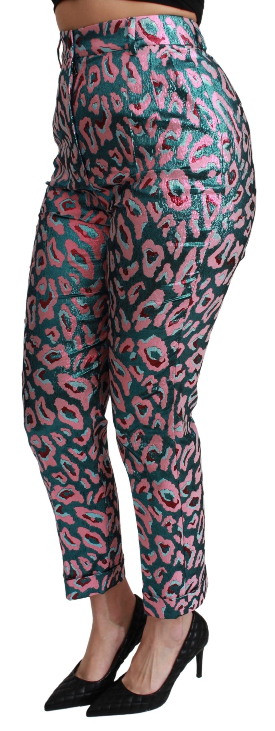 Pantalons cropped à taille haute Dolce & Gabbana avec motif multicolore, design élégant et moderne.