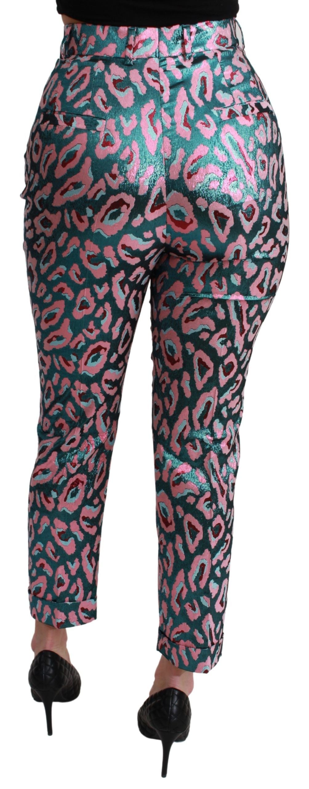 Pantalons Dolce & Gabbana à taille haute, coupe cropped, motif multicolore, style élégant et tendance.