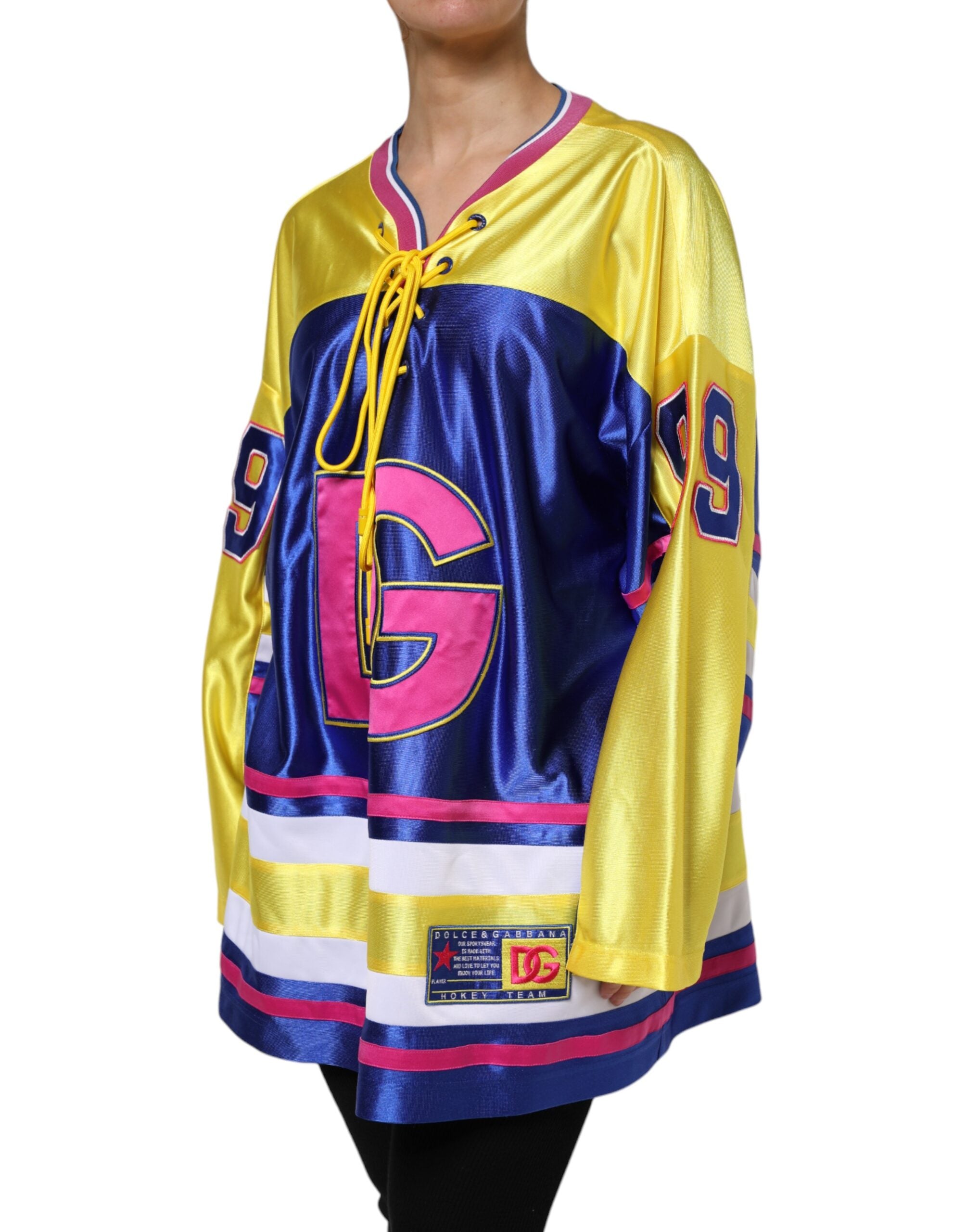 Haut à manches longues en polyester multicolore de Dolce & Gabbana avec décolleté en V.