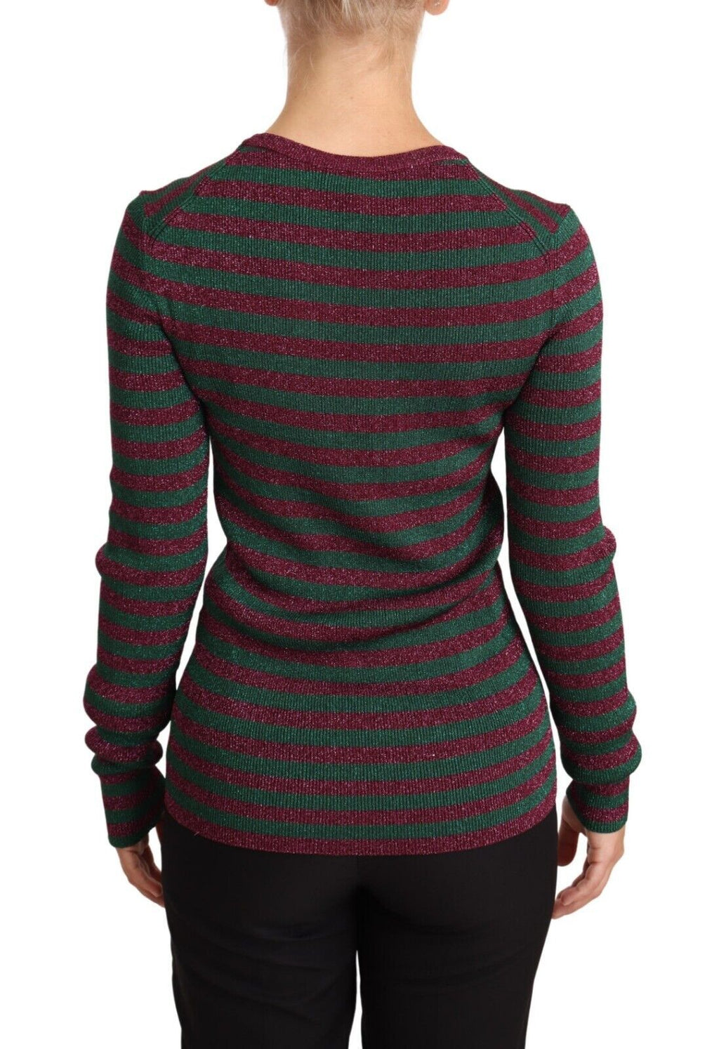 Pull à manches longues Dolce & Gabbana à rayures multicolores et col rond, en tricot confortable.