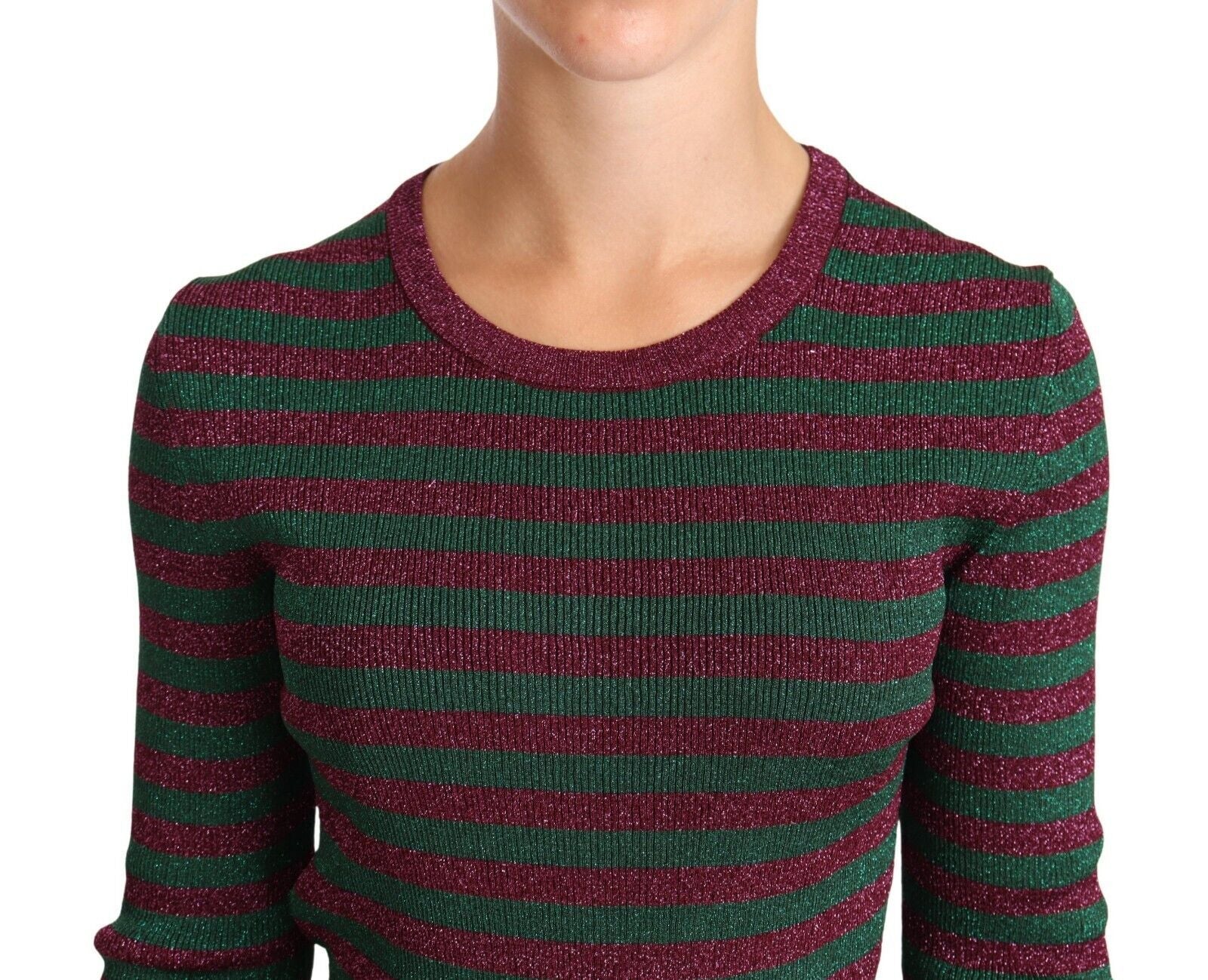 Pull à col rond Dolce & Gabbana à rayures multicolores, pull-over en maille à motifs colorés.