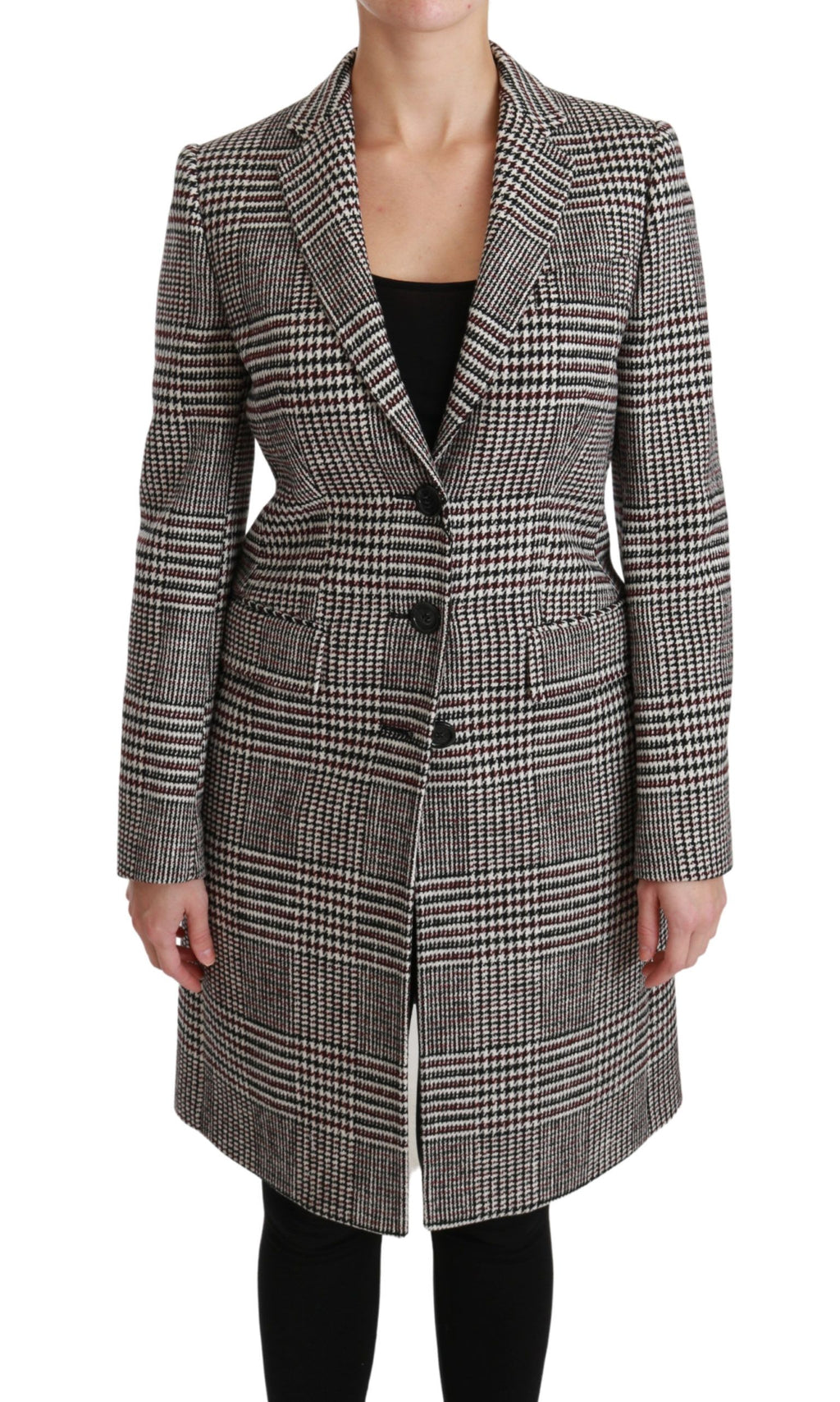Manteau trench long multicolore Dolce & Gabbana pour femme, coupe au genou, avec ceinture et détails élégants.