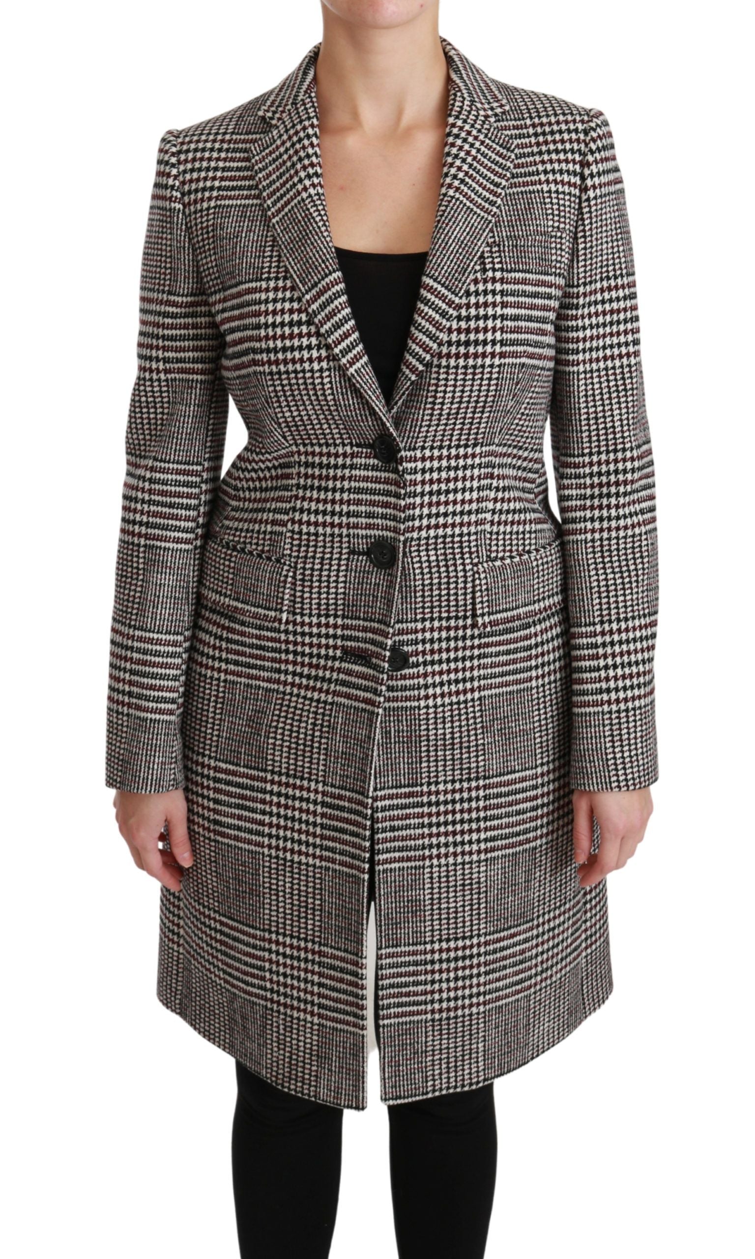 Manteau trench long multicolore Dolce & Gabbana pour femme, coupe au genou, avec ceinture et détails élégants.