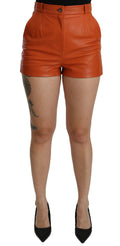 Short en cuir orange taille haute Dolce & Gabbana, coupe élégante avec détails sophistiqués.