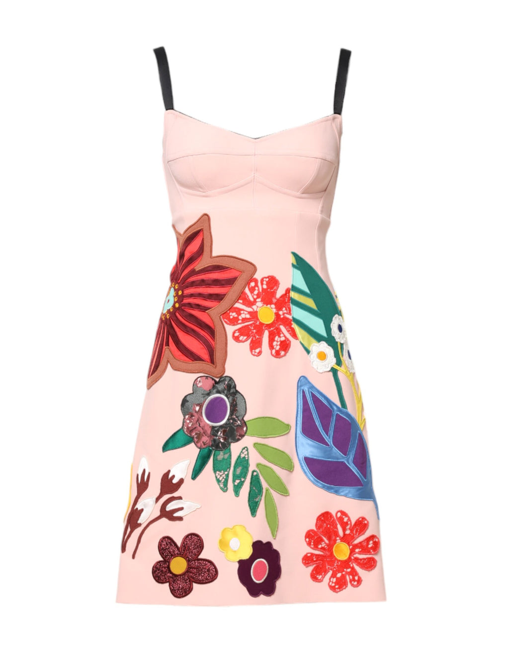 Robe courte à fines bretelles Dolce & Gabbana à imprimé floral rose, élégante et féminine, vue de face.