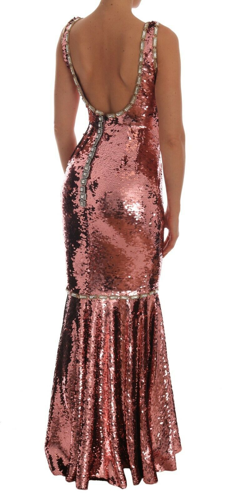 Robe de soirée Dolce & Gabbana rose à sequins, robe fourreau en cristal, élégante et brillante pour occasion spéciale.