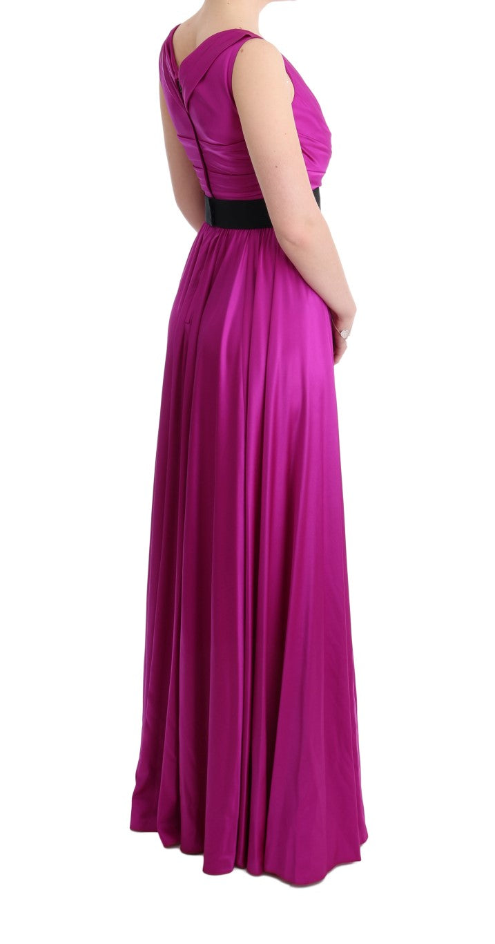 Robe longue en soie rose de Dolce & Gabbana, robe shift extensible avec coupe élégante et détails sophistiqués.