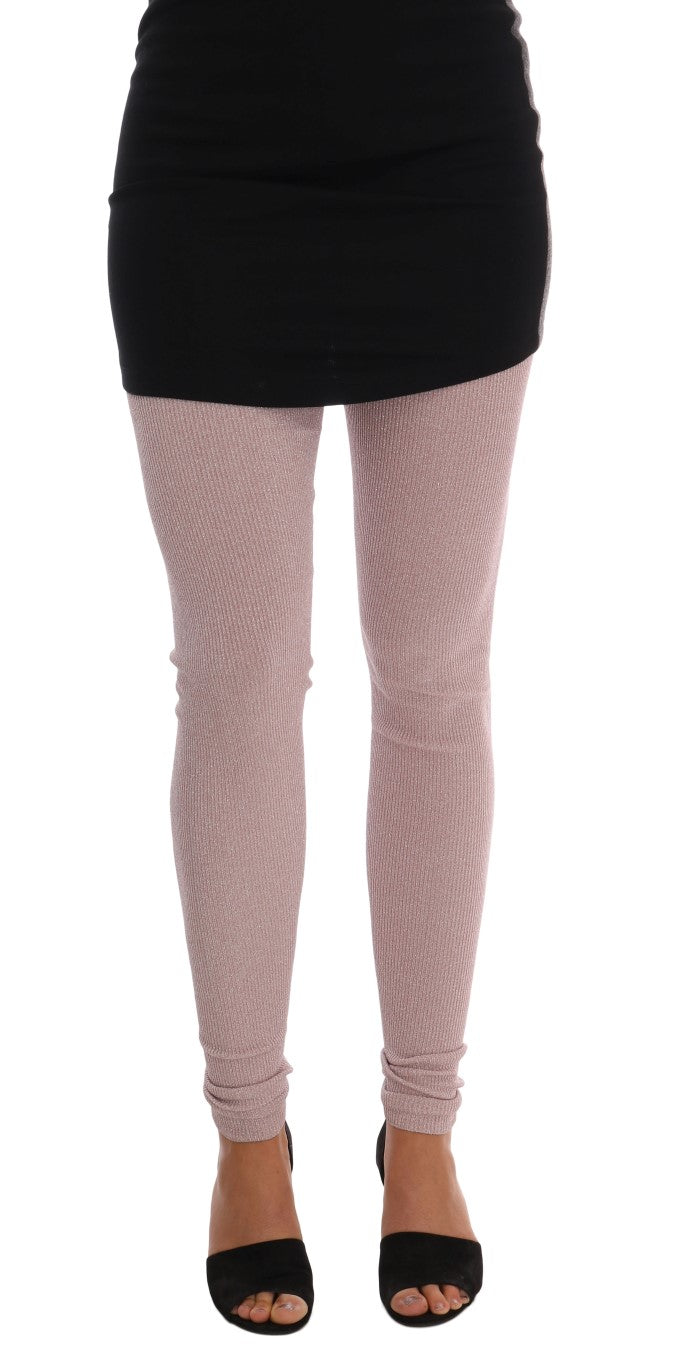 Collant rose extensible Dolce & Gabbana avec taille élastique, porté en image, mettant en valeur la texture et la couleur.