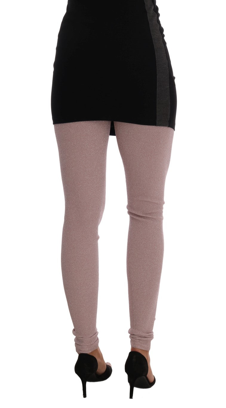 Collants roses en maille extensible Dolce & Gabbana, taille haute, finition élégante pour un style sophistiqué.