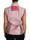 Gilet sans manches en cuir de mouton rose Dolce & Gabbana avec fermeture éclair, veste élégante et tendance.