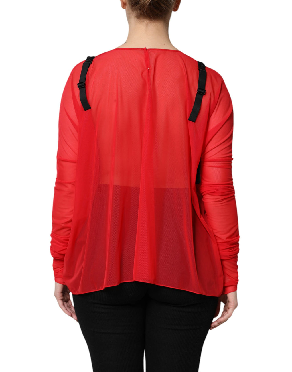Haut bustier Dolce & Gabbana rouge et noir à manches longues avec détails sophistiqués et coupe ajustée.