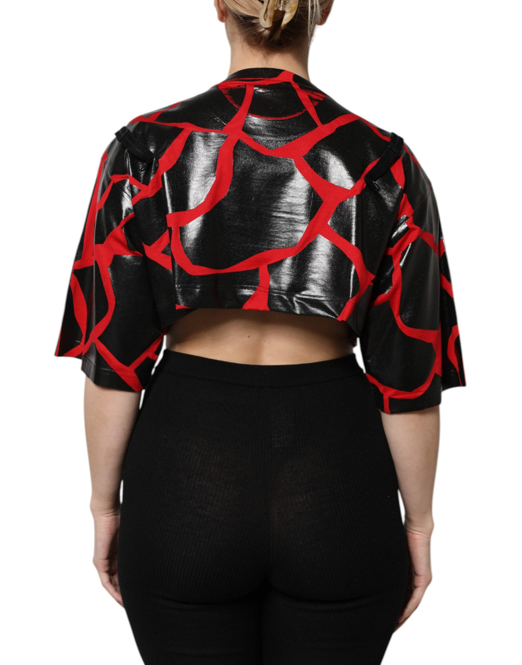 Bustier rouge et noir en coton Dolce & Gabbana avec détails, haut court élégant et tendance.