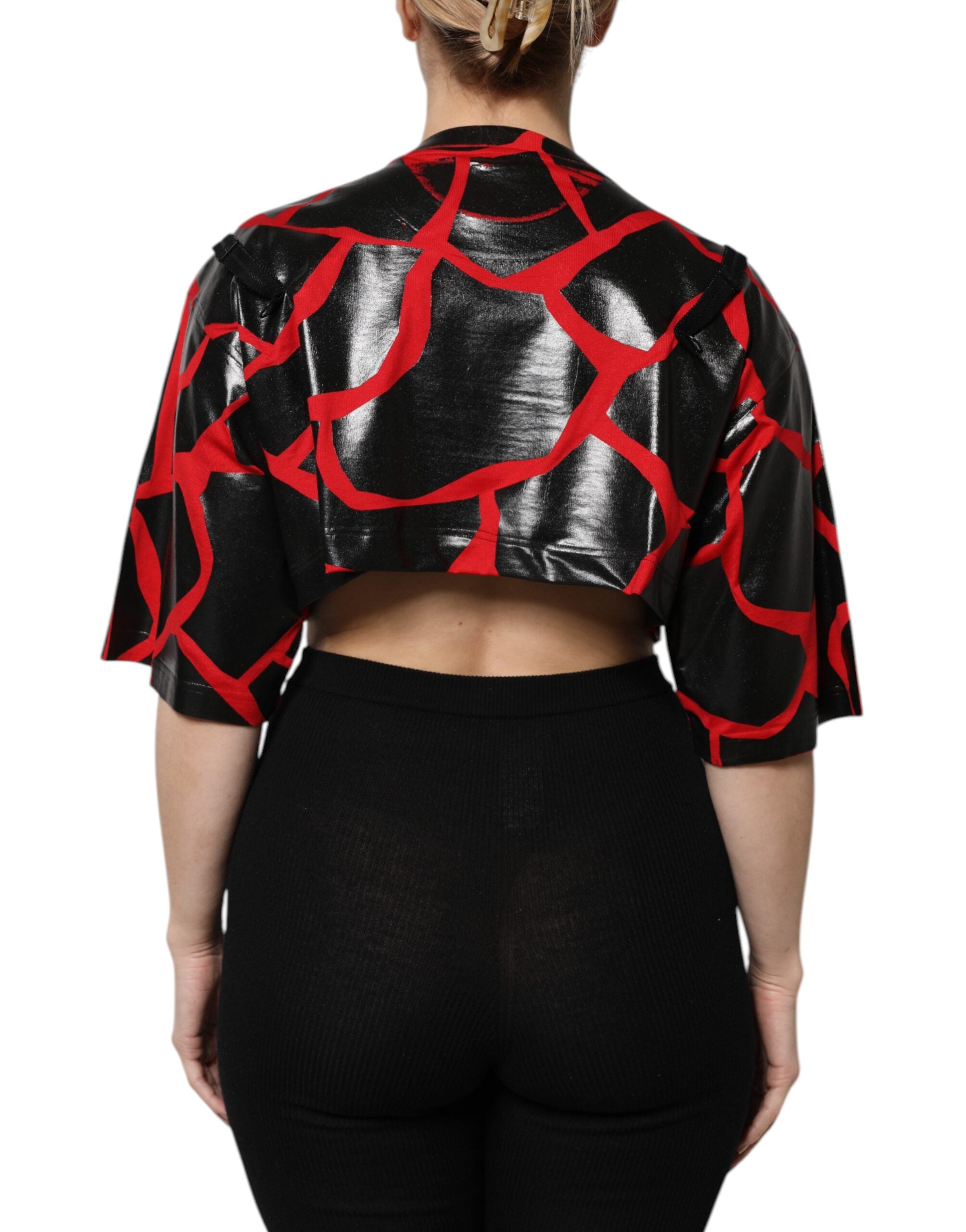 Bustier rouge et noir en coton Dolce & Gabbana avec détails, haut court élégant et tendance.
