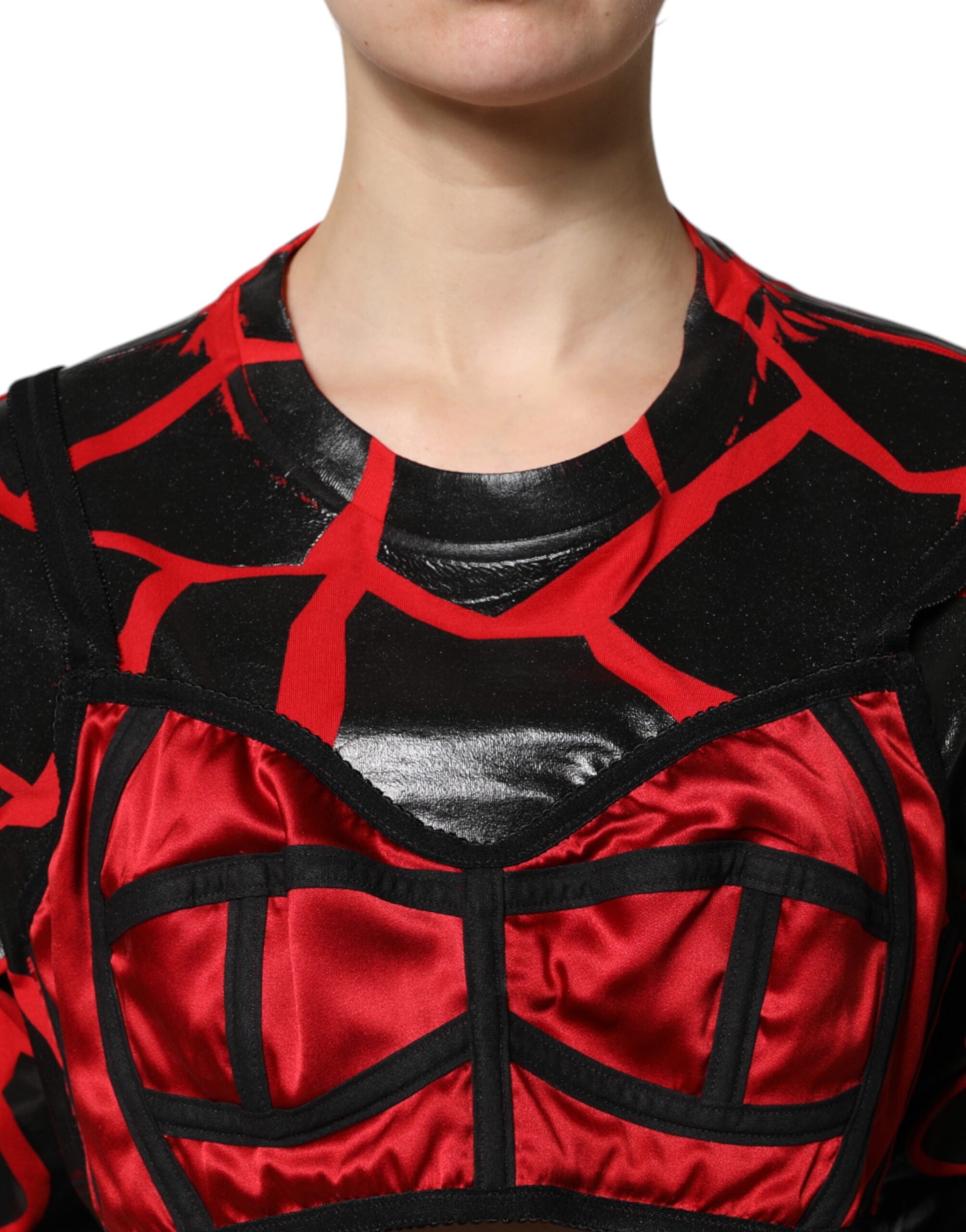 Bustier rouge et noir en coton de Dolce & Gabbana, haut court avec détails élégants.