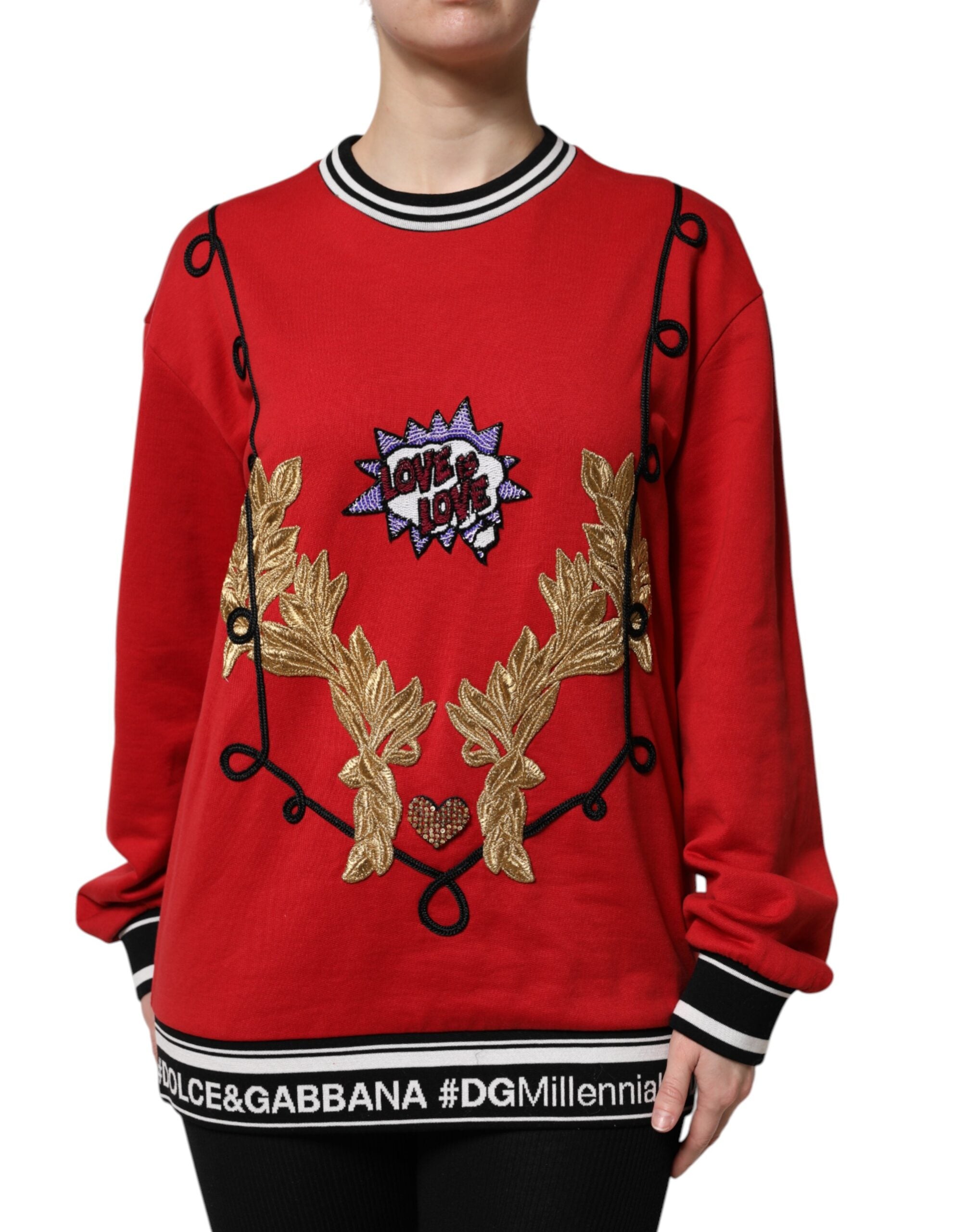 Pull en coton rouge Dolce & Gabbana avec sequins pour femme, pull-over queen élégant et confortable.
