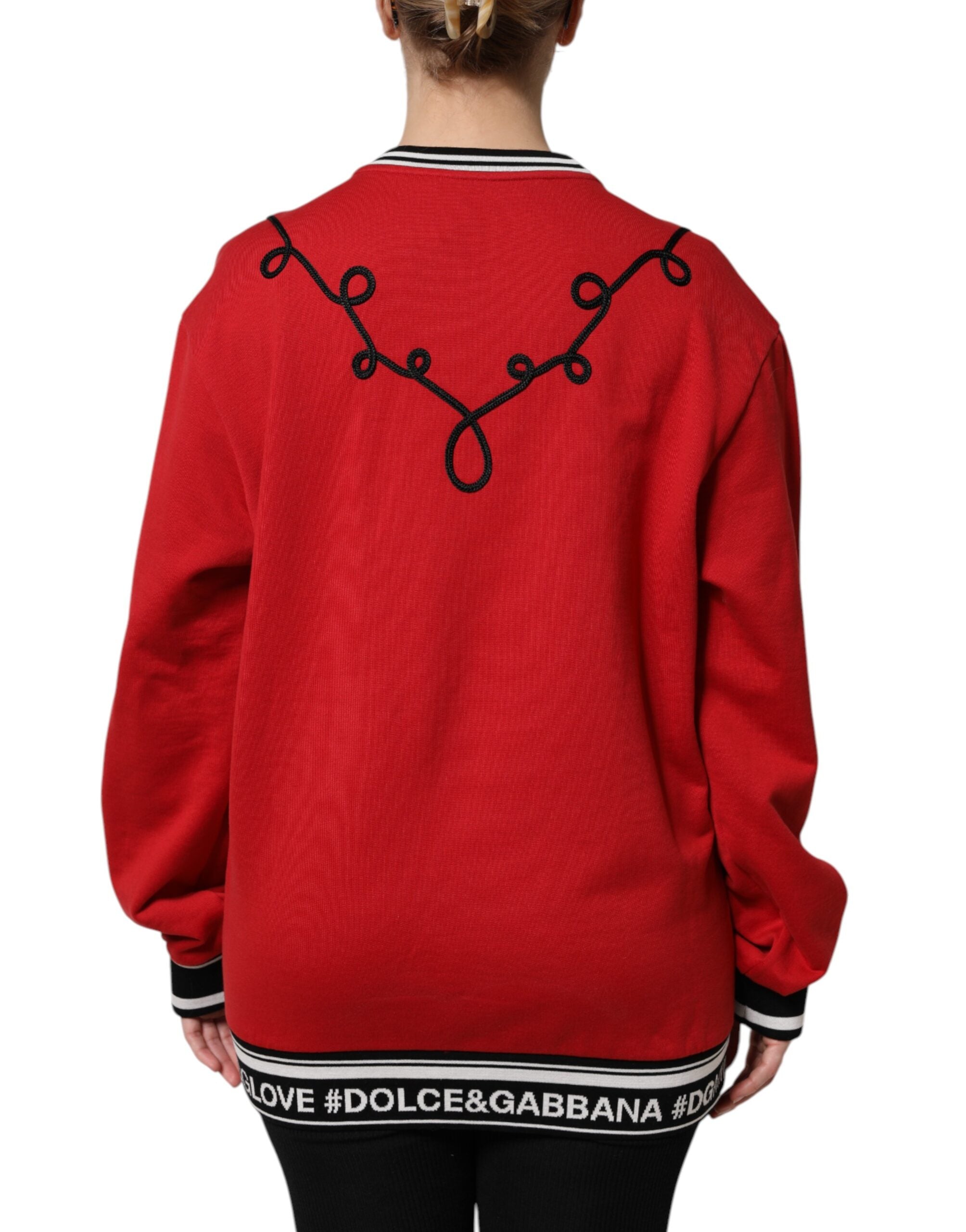 Pull-over Dolce & Gabbana en coton rouge avec sequins pour reine, style élégant et sophistiqué.