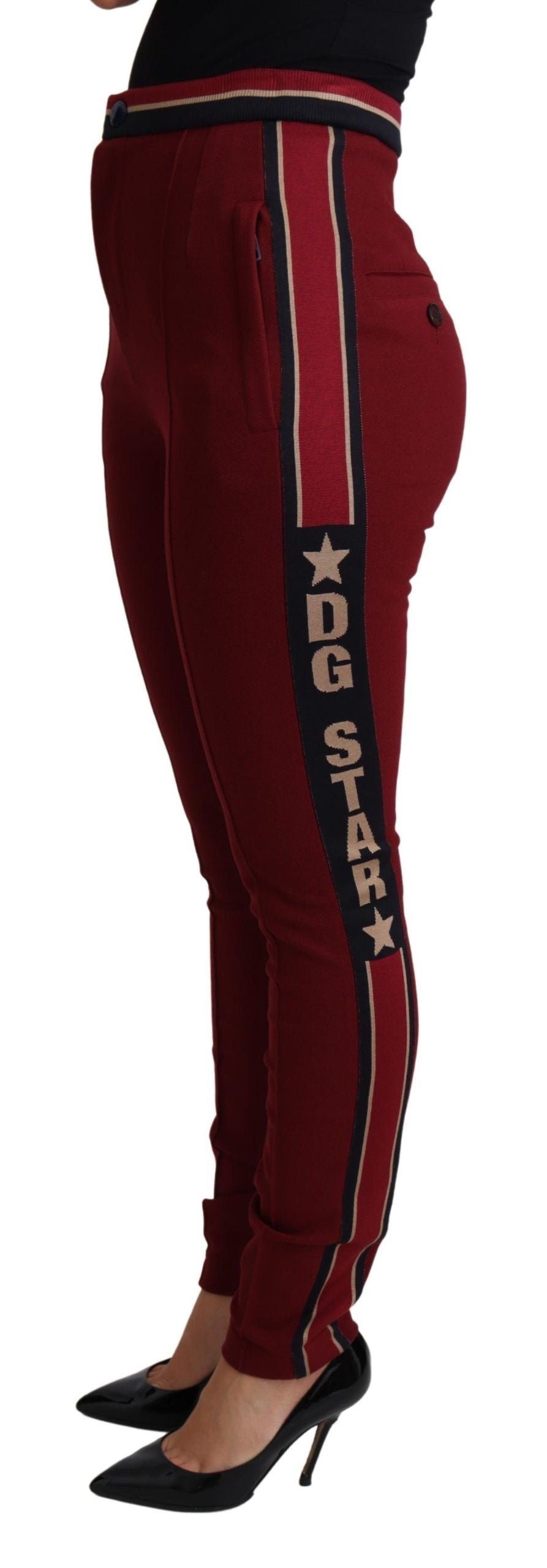 Pantalon skinny en coton à rayures rouges et étoiles Dolce & Gabbana, style élégant et tendance.