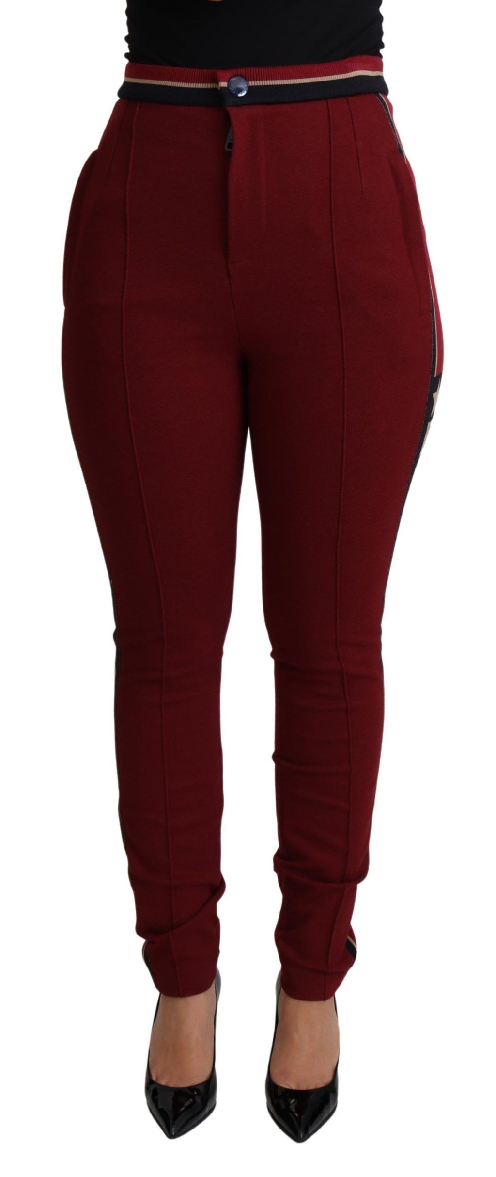Pantalon skinny en coton à rayures rouges et étoiles Dolce & Gabbana, style tendance et confortable.