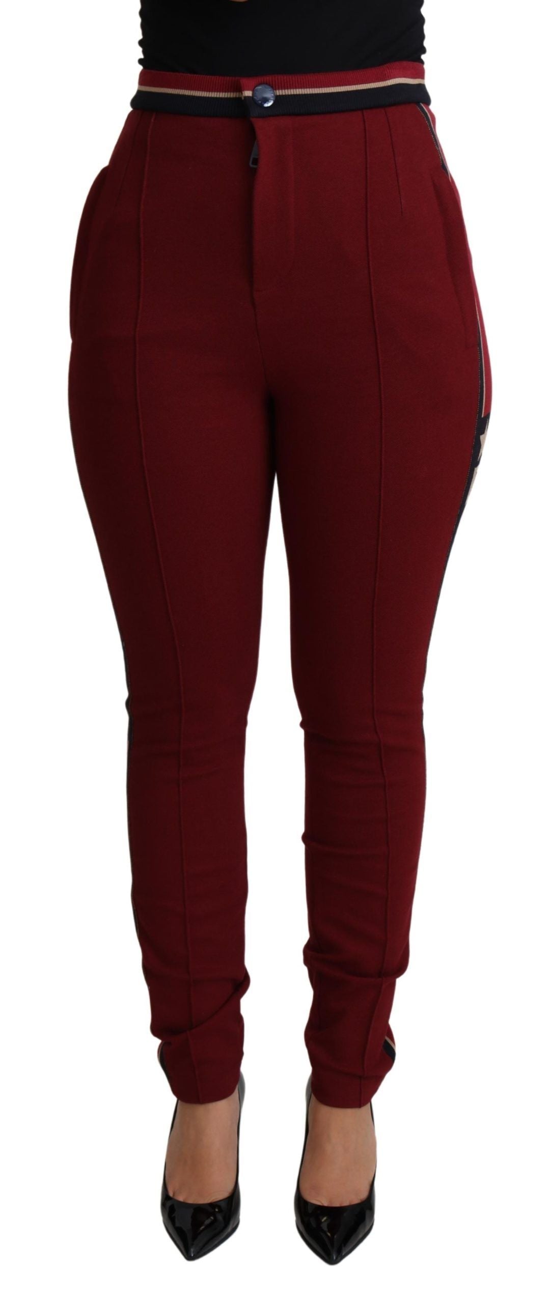 Pantalon skinny en coton à rayures rouges et étoiles Dolce & Gabbana, style tendance et confortable.