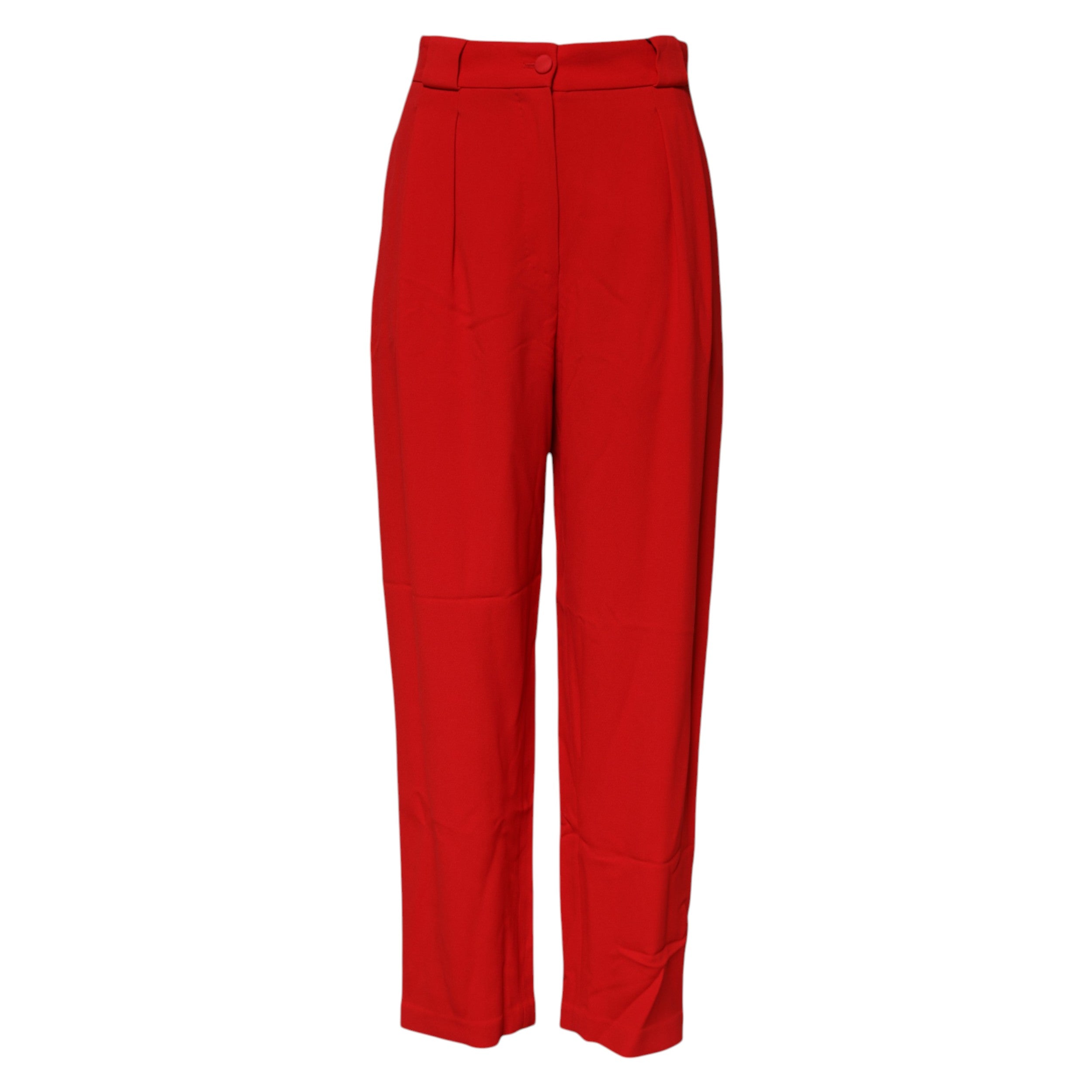 Pantalon rouge en viscose à taille haute et coupe tapered de Dolce & Gabbana, vue de face.