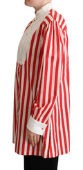 Chemise formelle à rayures rouges et blanches Dolce & Gabbana à manches longues, vue de face.