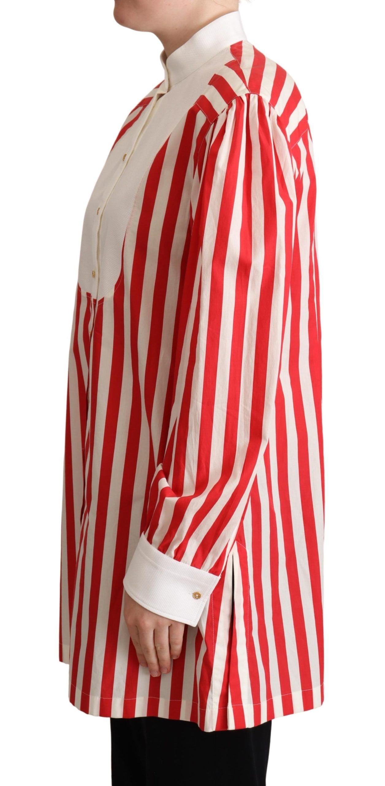 Chemise formelle à rayures rouges et blanches Dolce & Gabbana à manches longues, vue de face.