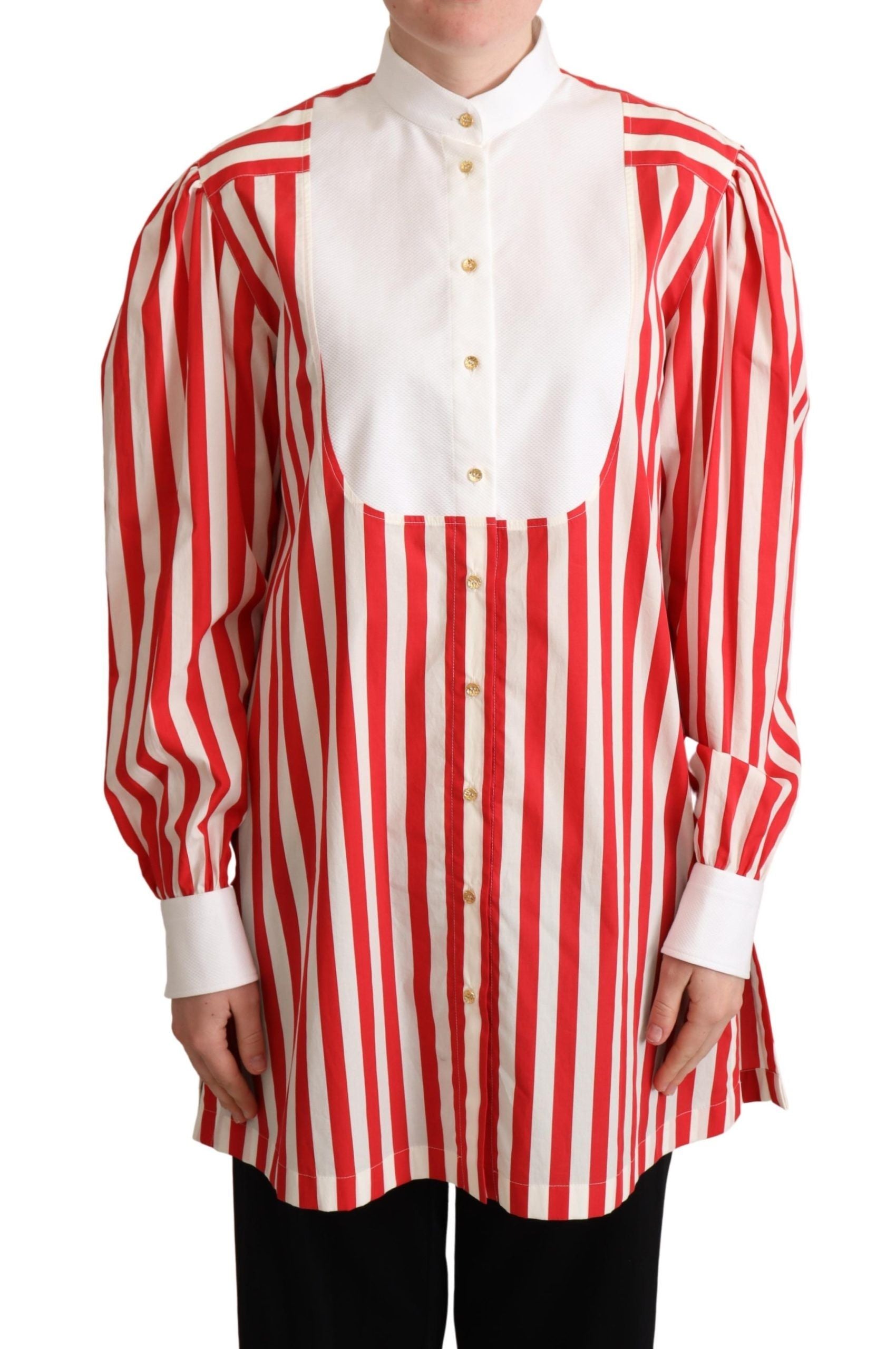 Chemise formelle à rayures rouges et blanches de Dolce & Gabbana avec manches longues, style élégant et sophistiqué.