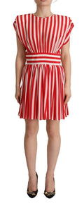 Robe courte en soie à rayures rouges et blanches de Dolce & Gabbana, style mini à coupe A-line, pour femme.
