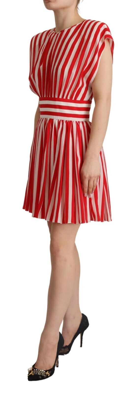 Robe courte en soie à rayures rouges et blanches de Dolce & Gabbana, style mini A-line, pour femme.