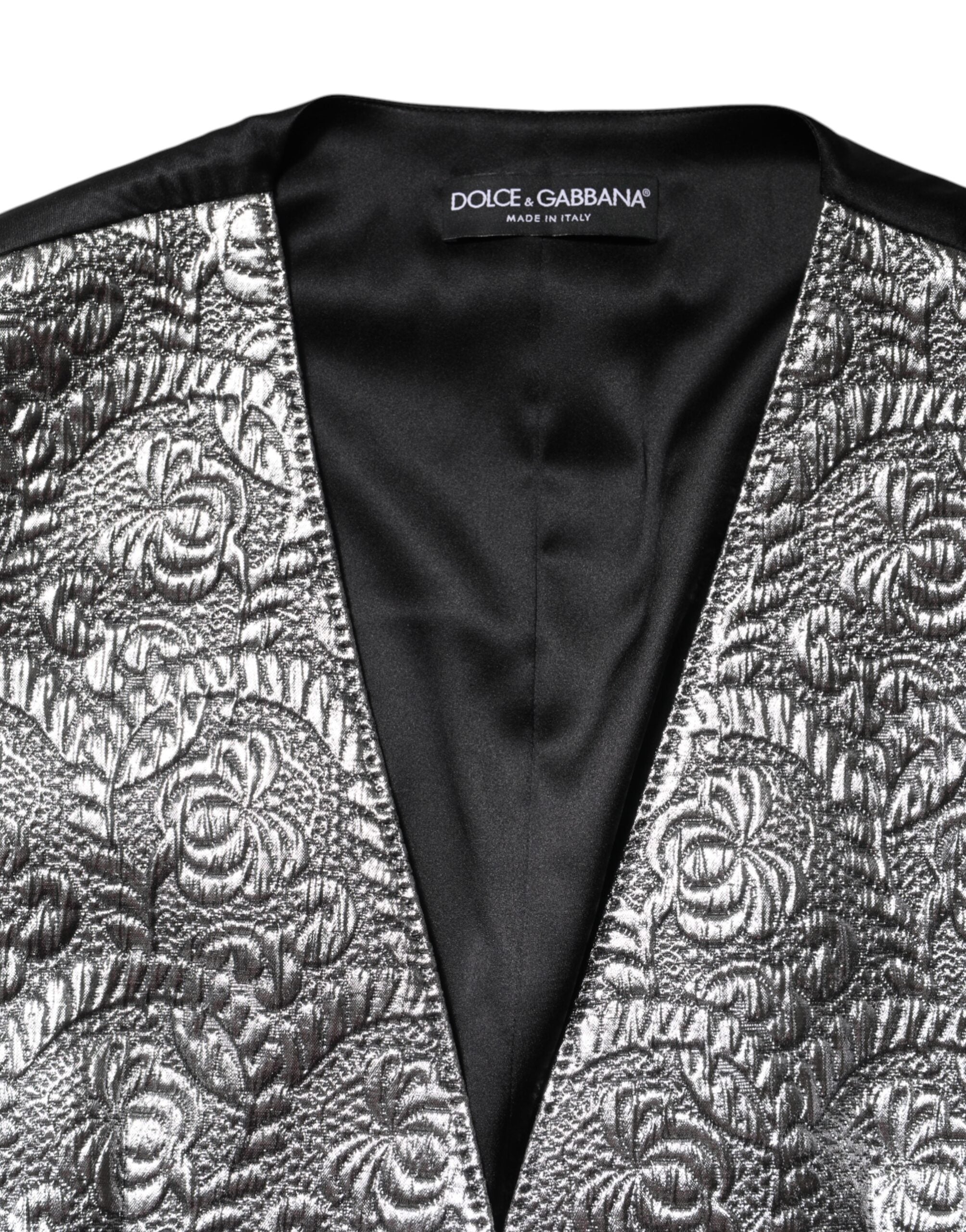 T-shirt sans manches Dolce & Gabbana en jacquard argenté à motifs floraux, élégant et sophistiqué.