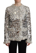 Veste en shearling argenté à sequins Dolce & Gabbana avec manches longues et détails brillants.