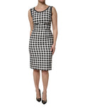 Robe sans manches Dolce & Gabbana à carreaux blanc et noir, robe droite élégante pour femme.