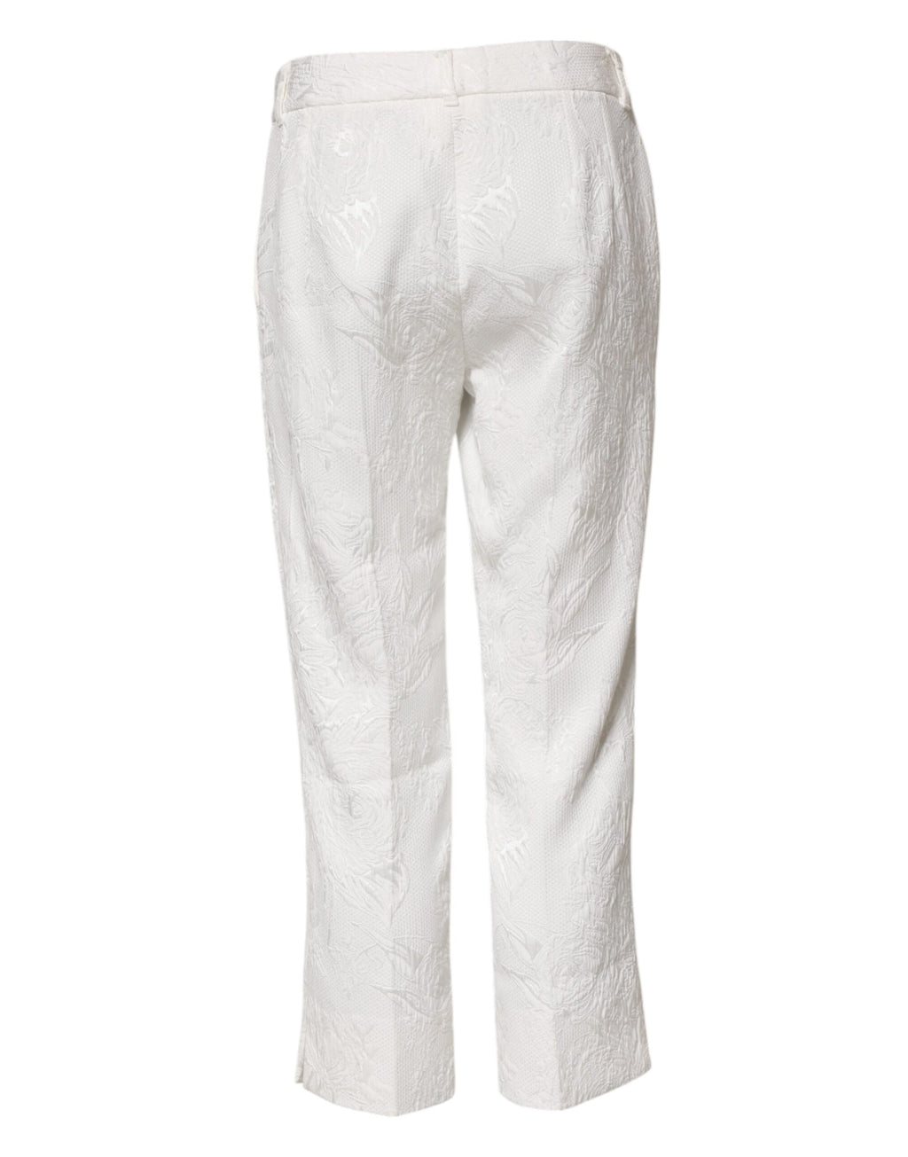 Pantalons en coton blanc à jacquard floral Dolce & Gabbana, élégants et raffinés, avec un motif floral sophistiqué.
