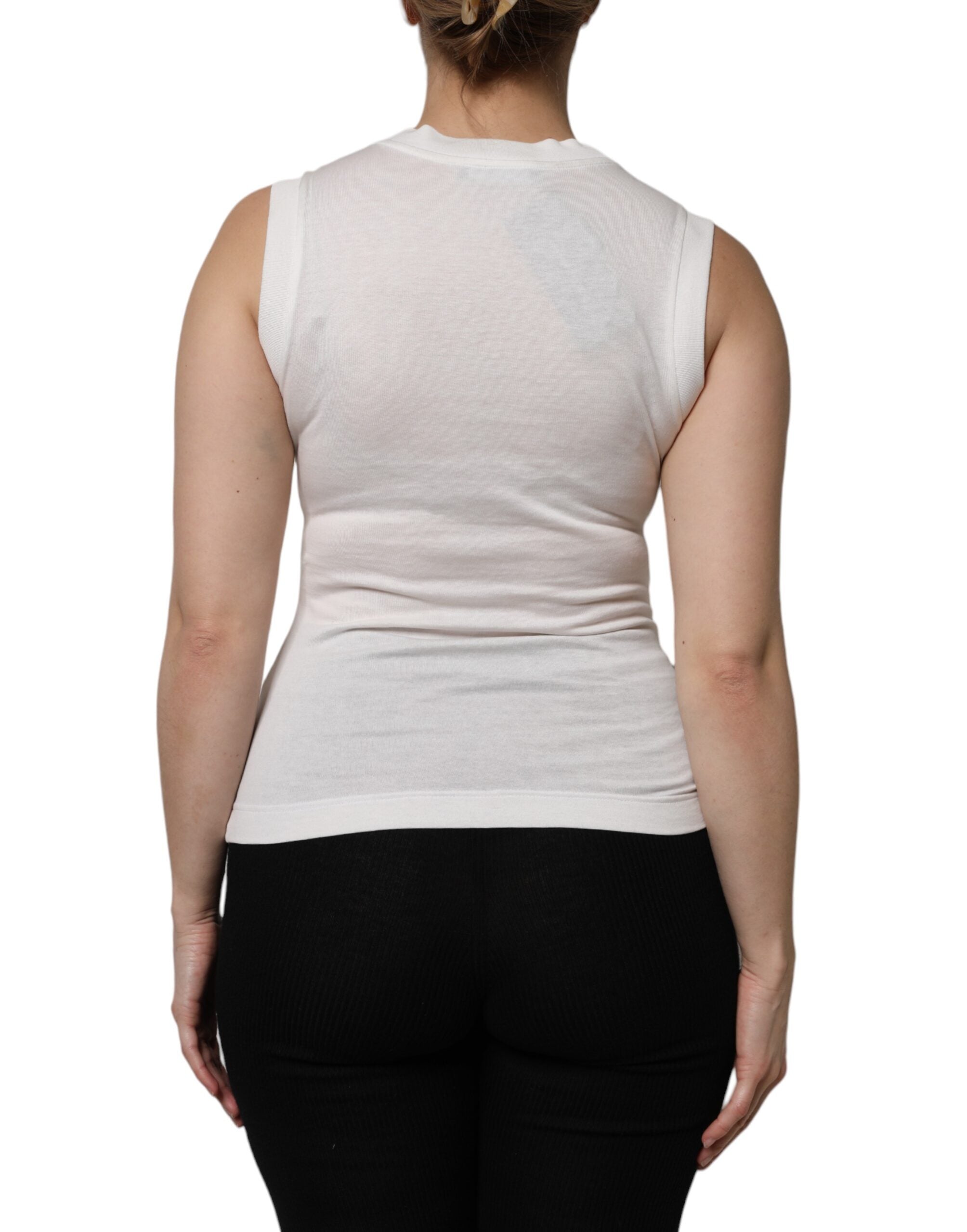 Débardeur blanc en coton Dolce & Gabbana avec logo et détails en cristal, mode élégante et tendance pour femme.