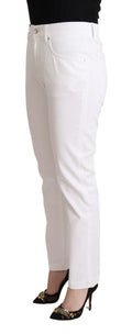 Dolce & Gabbana White Cotton Mid Waist Denim Tapered Jeans - La luxence