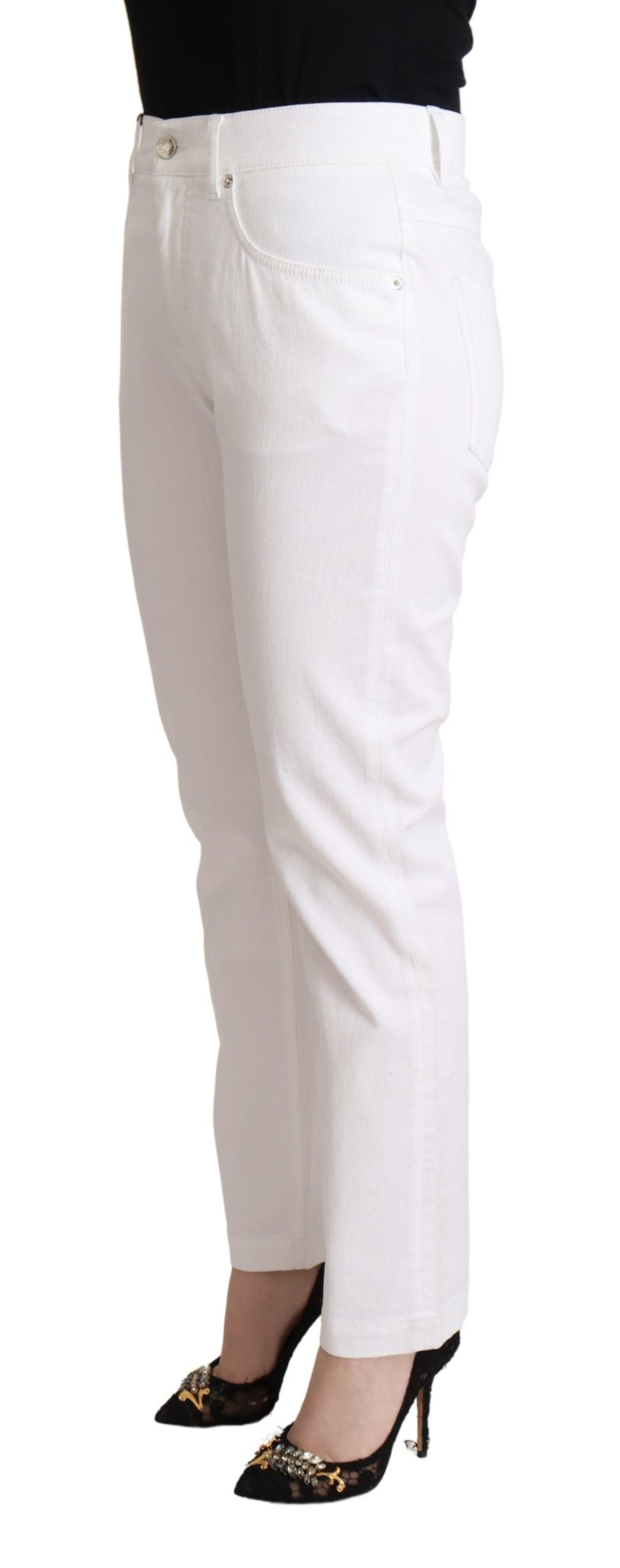 Dolce & Gabbana White Cotton Mid Waist Denim Tapered Jeans - La luxence